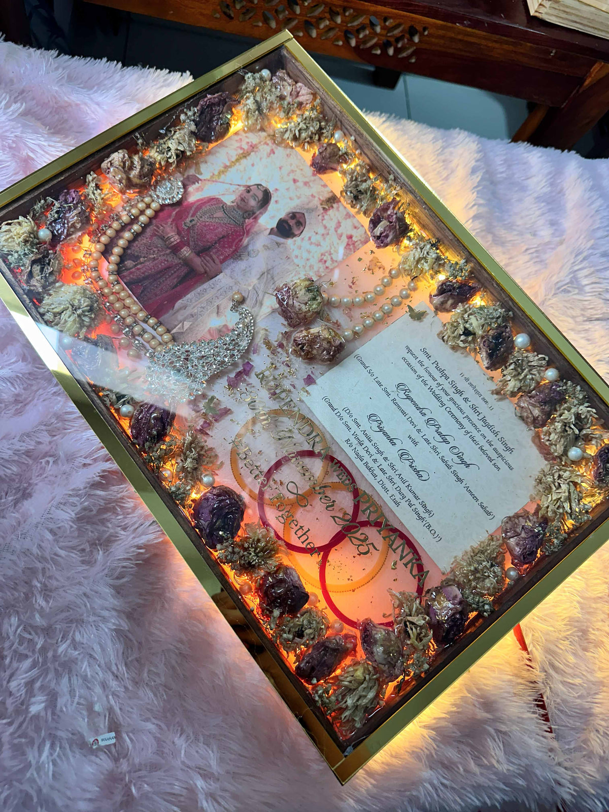 Custom Half-Dip Resin Preservation Frame (Photo, Invitation & Varmala)
