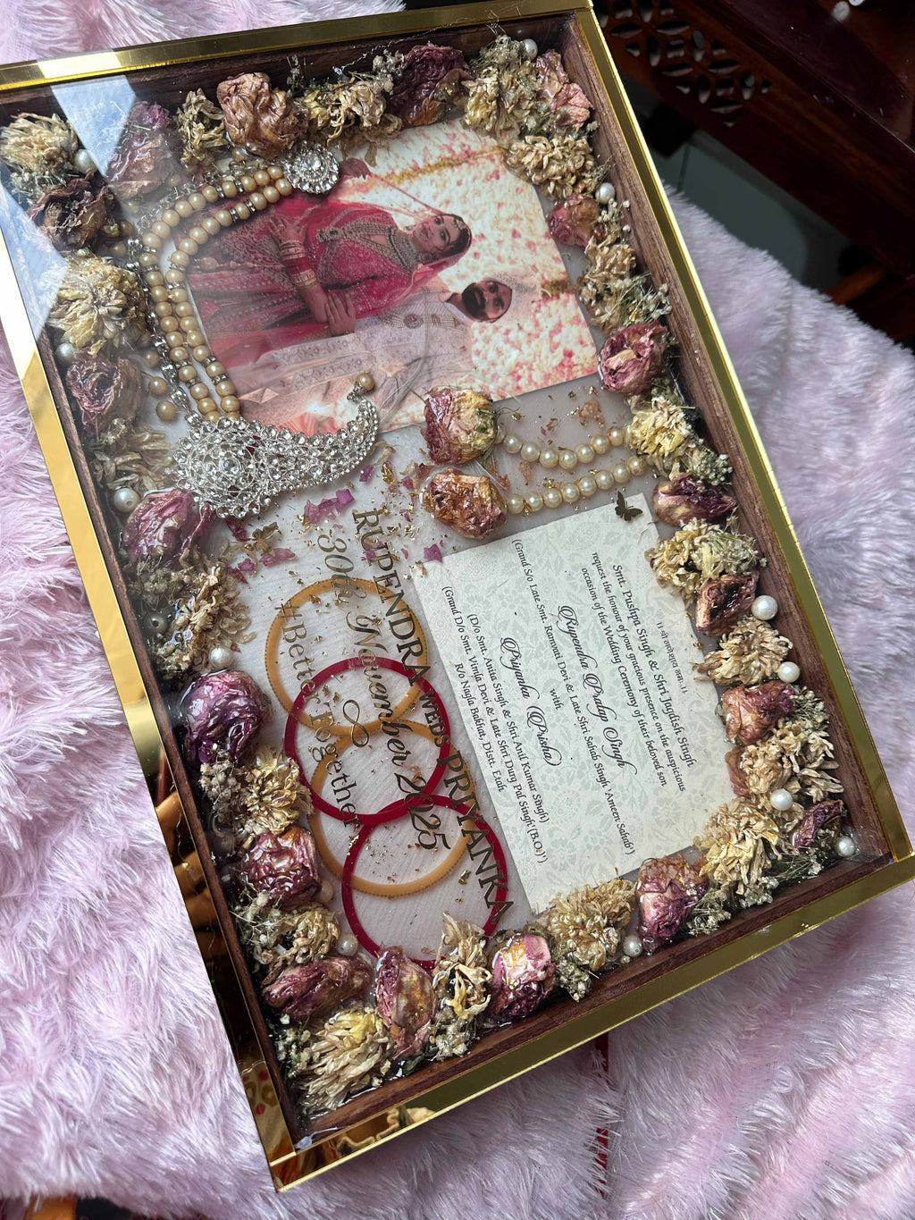 Custom Half-Dip Resin Preservation Frame (Photo, Invitation & Varmala)