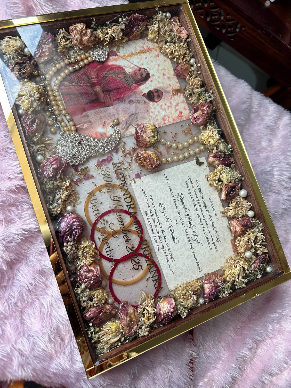 Custom Half-Dip Resin Preservation Frame (Photo, Invitation & Varmala)
