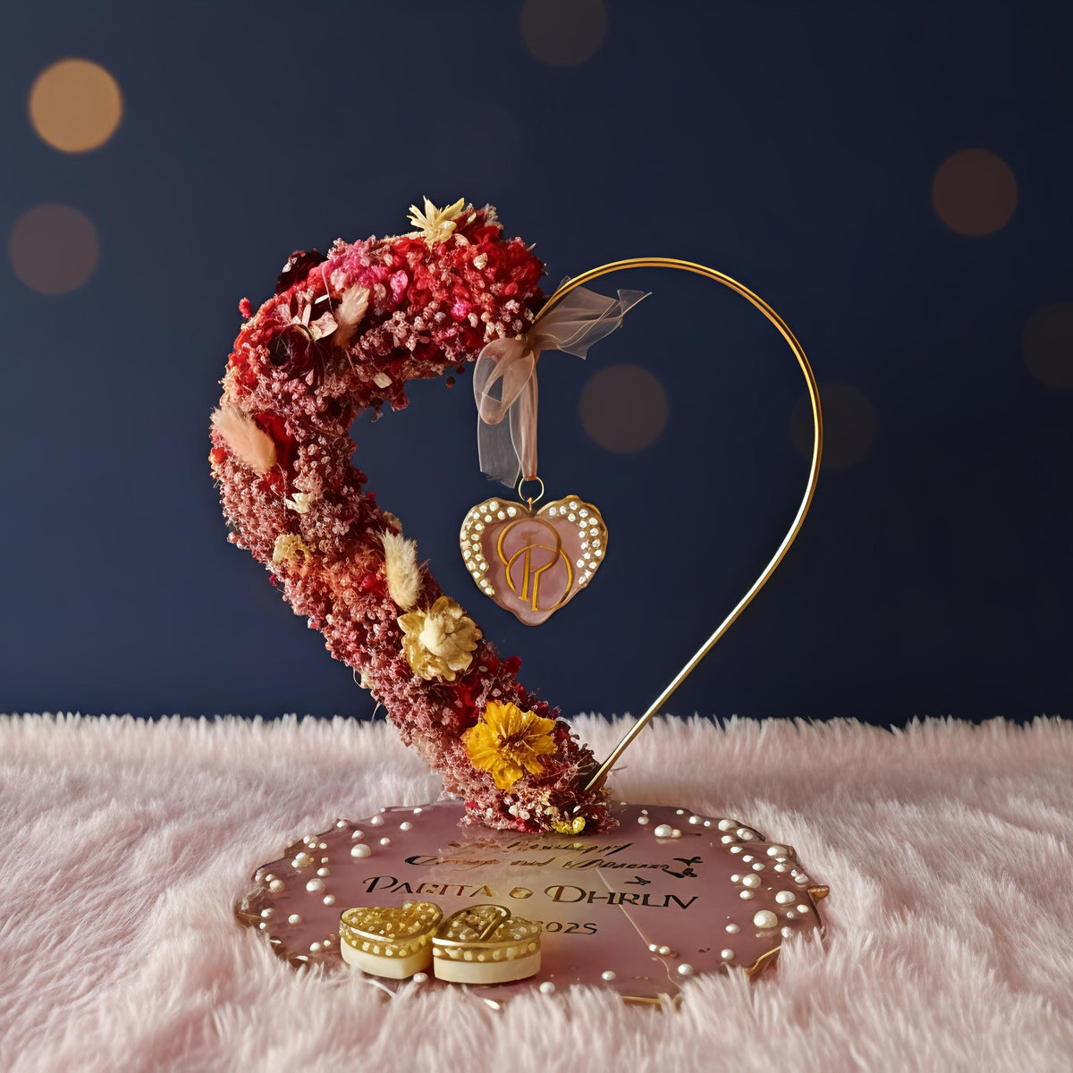 Custom Handcrafted Resin Engagement Ring Platter with Floral Arch