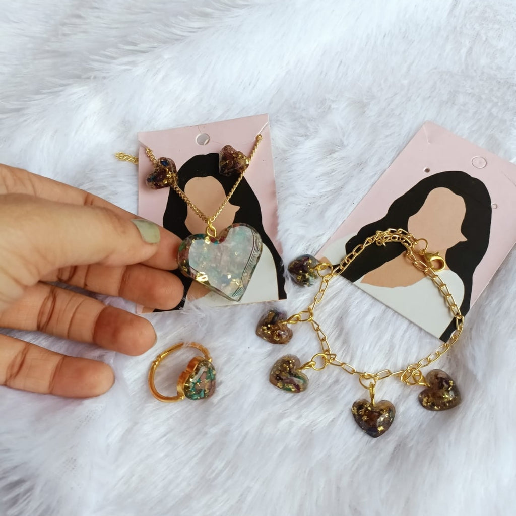 Custom Handcrafted Resin Heart Keepsake Jewelry Set
