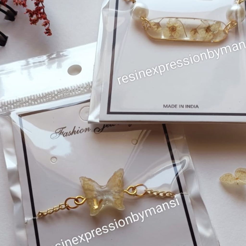 Handcrafted Dainty Resin Botanical Chain Bracelets