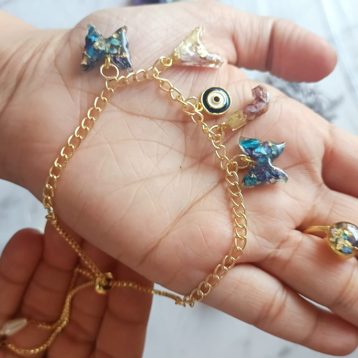 Handcrafted Resin Floral Jewelry & Initial Keychain Gift Set