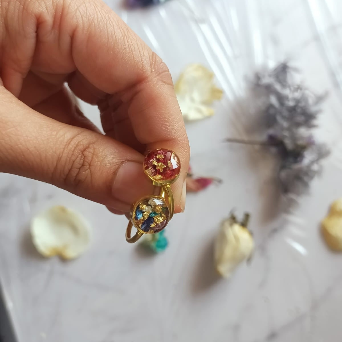 Handcrafted Resin Floral Jewelry & Initial Keychain Gift Set