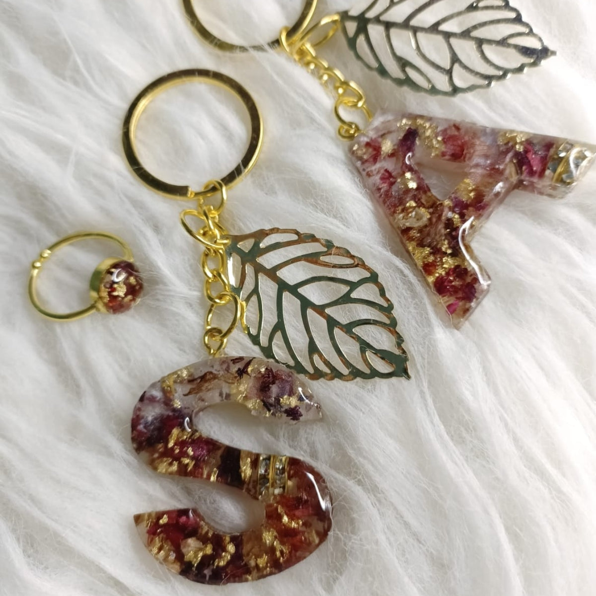 Handcrafted Resin Floral Jewelry & Initial Keychain Gift Set