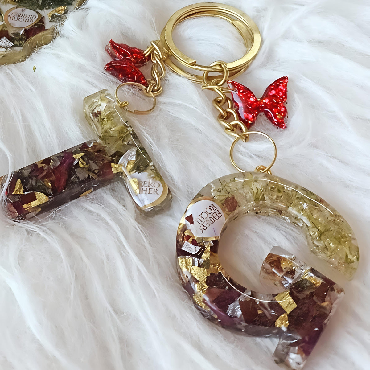 Custom Resin Initial Letter Keychain with Glitter Butterfly Charm