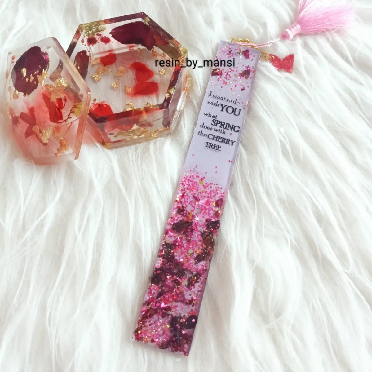 Handcrafted Resin Floral Trinket Jewelry Box & Bookmark Keepsake Gift Set