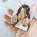 Handcrafted Resin Floral Teardrop Pendant & Earrings Set