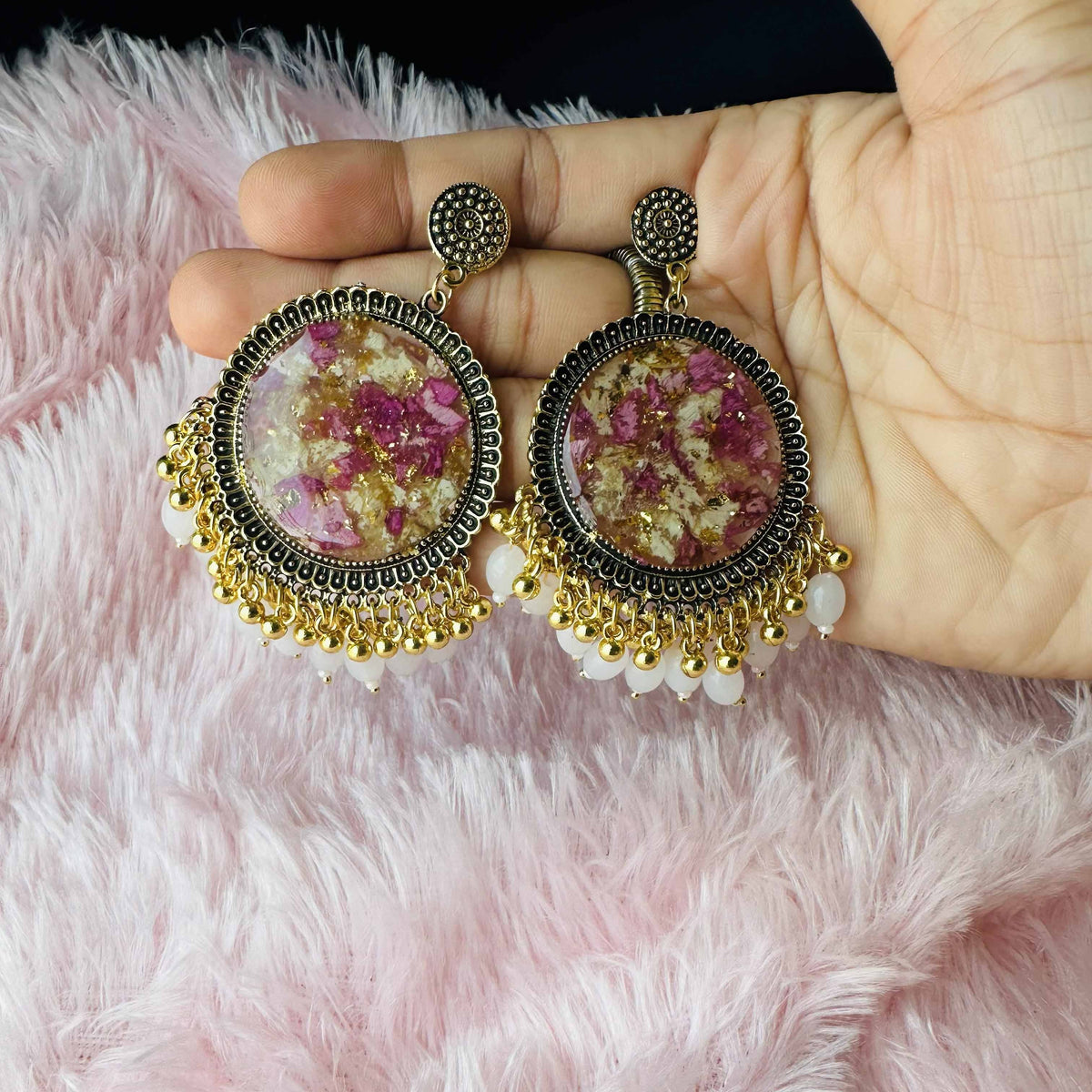 Handcrafted Resin Floral & Varmala Jhumkas