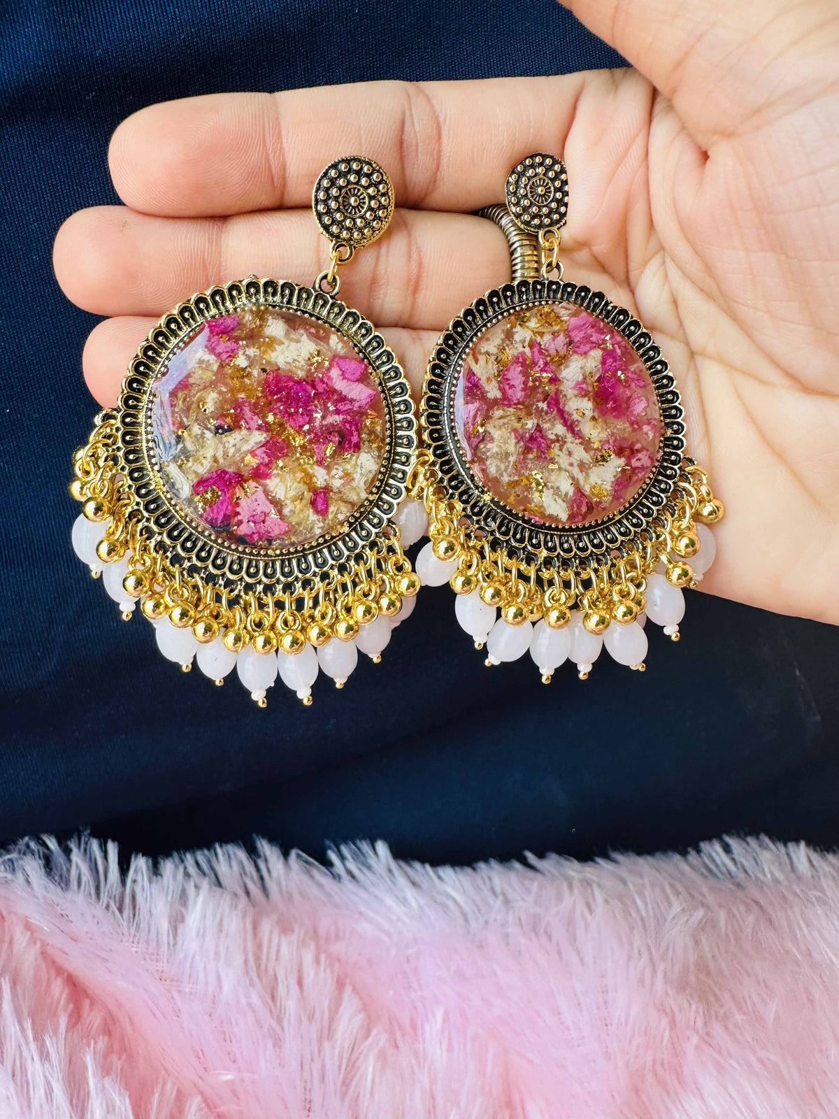 Handcrafted Resin Floral & Varmala Jhumkas