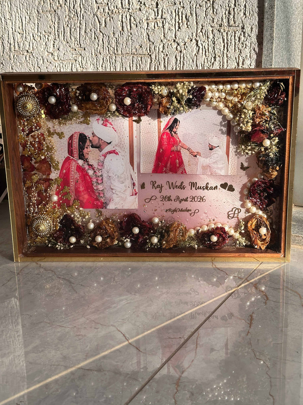 Custom Half-Dip Resin Preservation Frame (Photo, Invitation & Varmala)