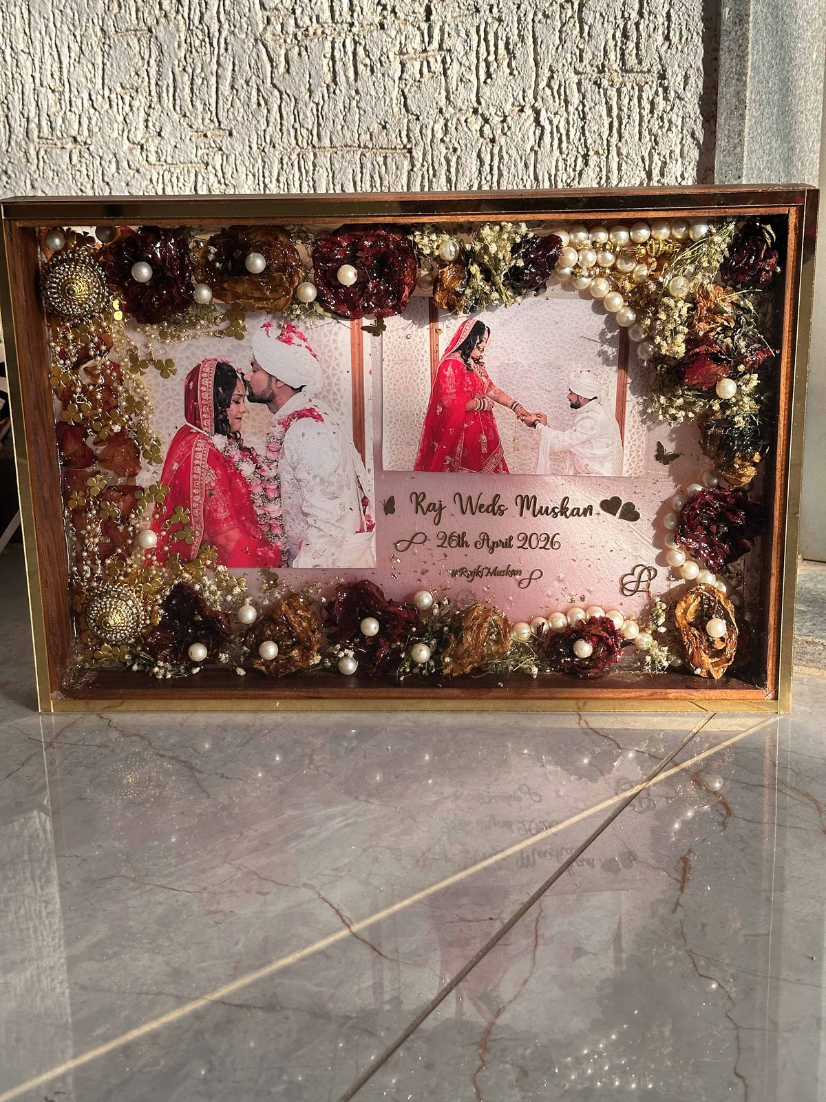 Custom Half-Dip Resin Preservation Frame (Photo, Invitation & Varmala)