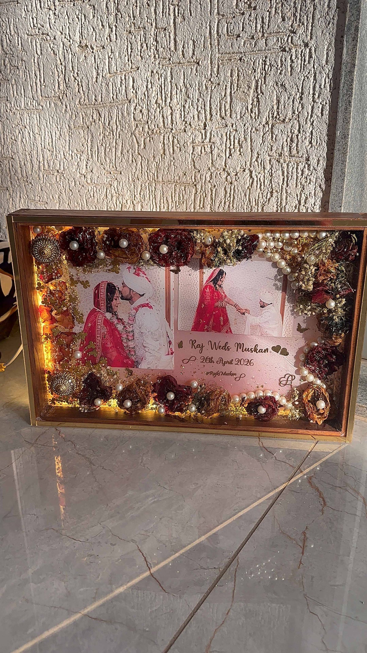 Custom Half-Dip Resin Preservation Frame (Photo, Invitation & Varmala)