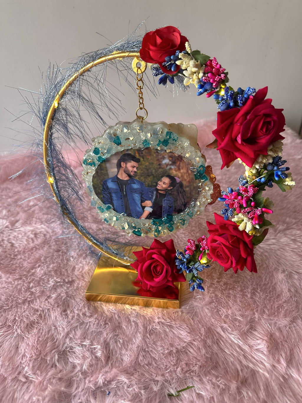 Custom Handcrafted Resin Engagement Ring Platter with Floral Arch