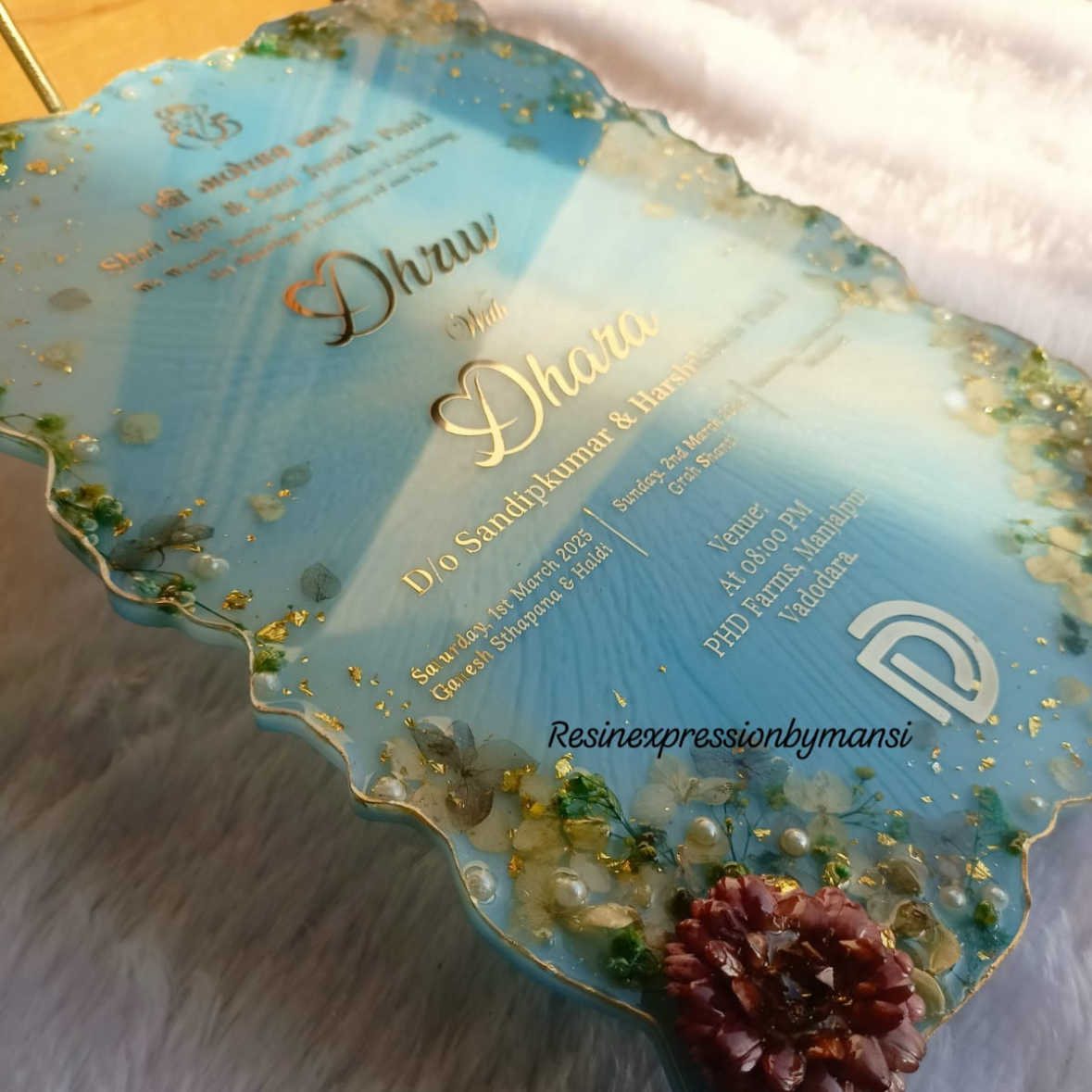 Custom Handcrafted Resin Agate Wedding & Event Invitation Plaque