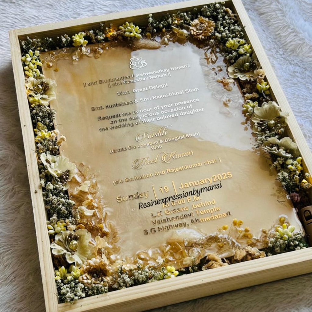 Handcrafted Resin Floral Wedding Invitation Preservation Frame