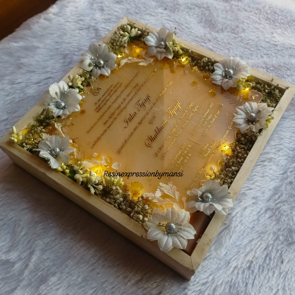 Handcrafted Resin Floral Wedding Invitation Preservation Frame