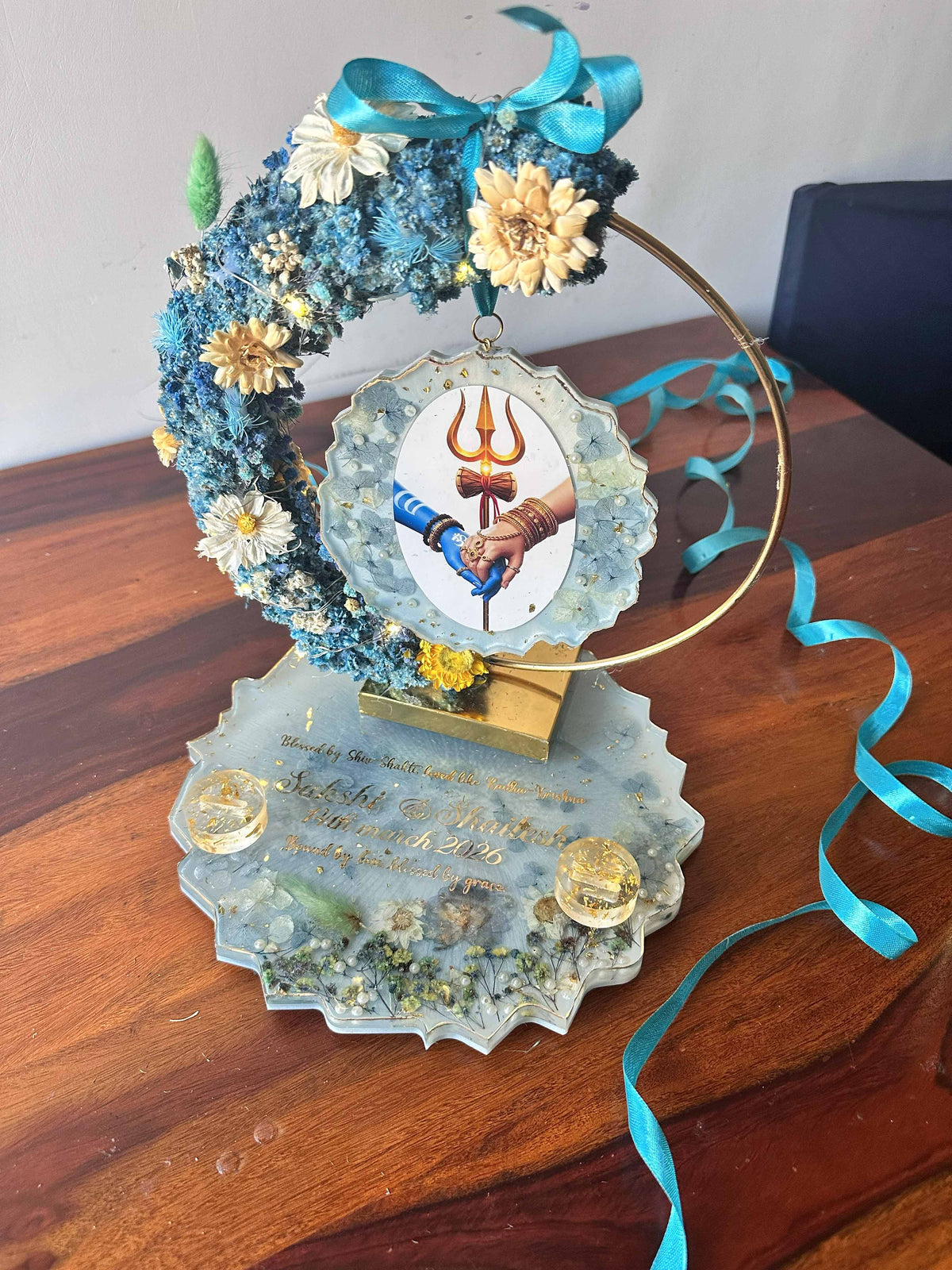 Custom Handcrafted Resin Engagement Ring Platter with Floral Arch